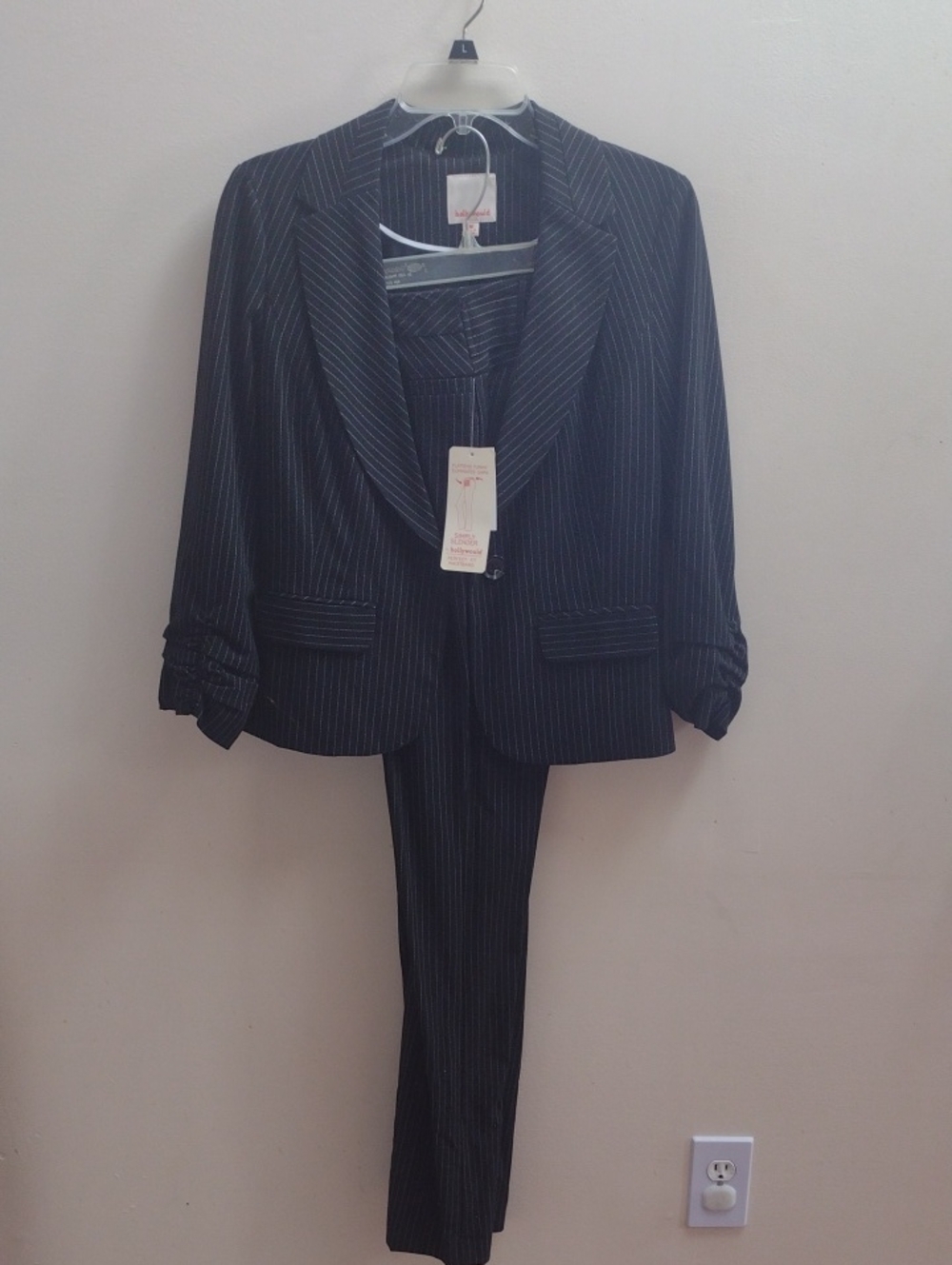 Women’s Black Pinstripe Pantsuit Jacket and Trousers